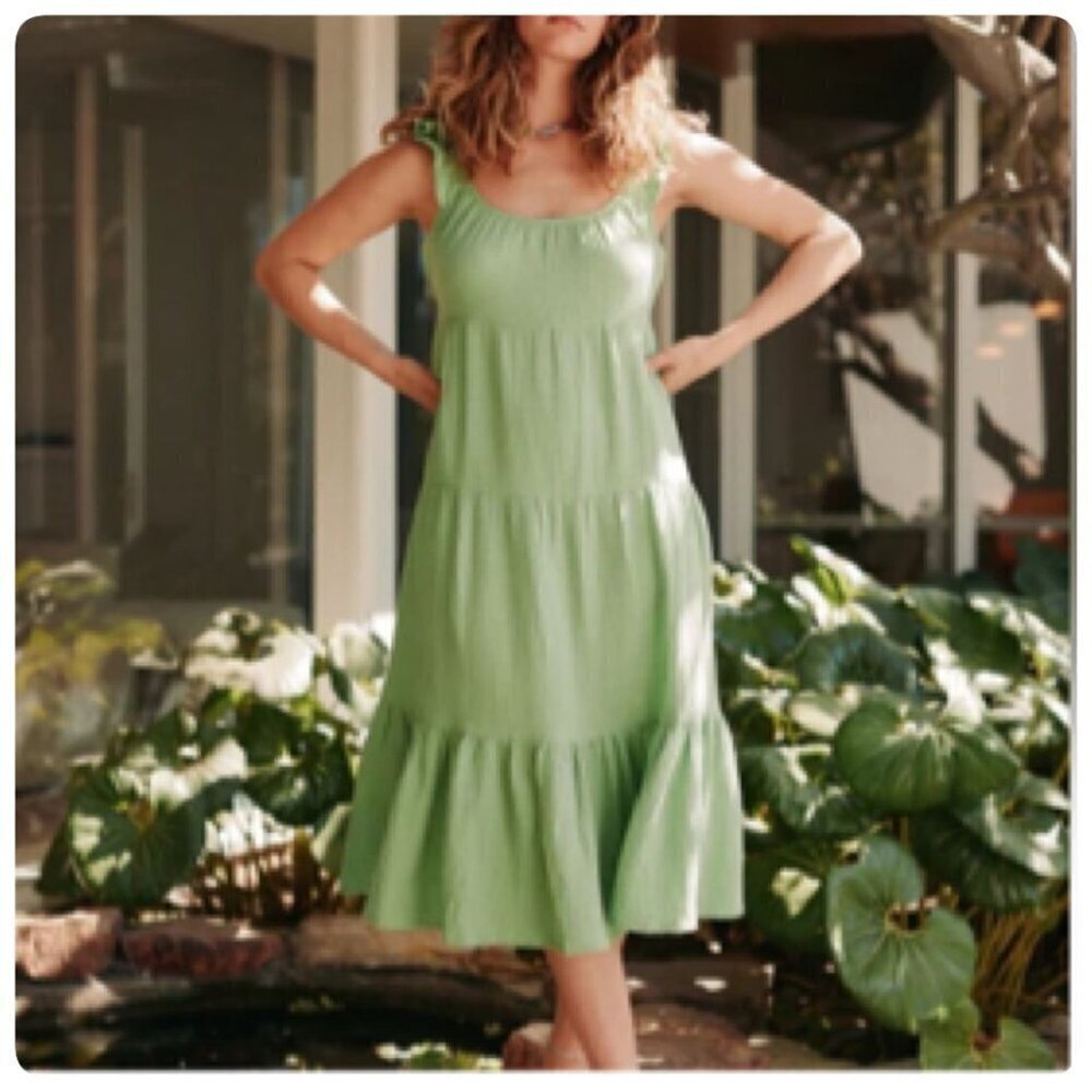 Marine Layer Jude Flutter Sleeve Dress Small in Jade Sheen Green